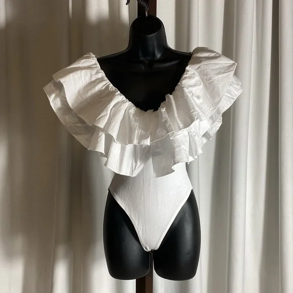 ZARA NEW RUFFLE SLEEVE BODYSUIT RIBBED Size M - Picture 4 of 12